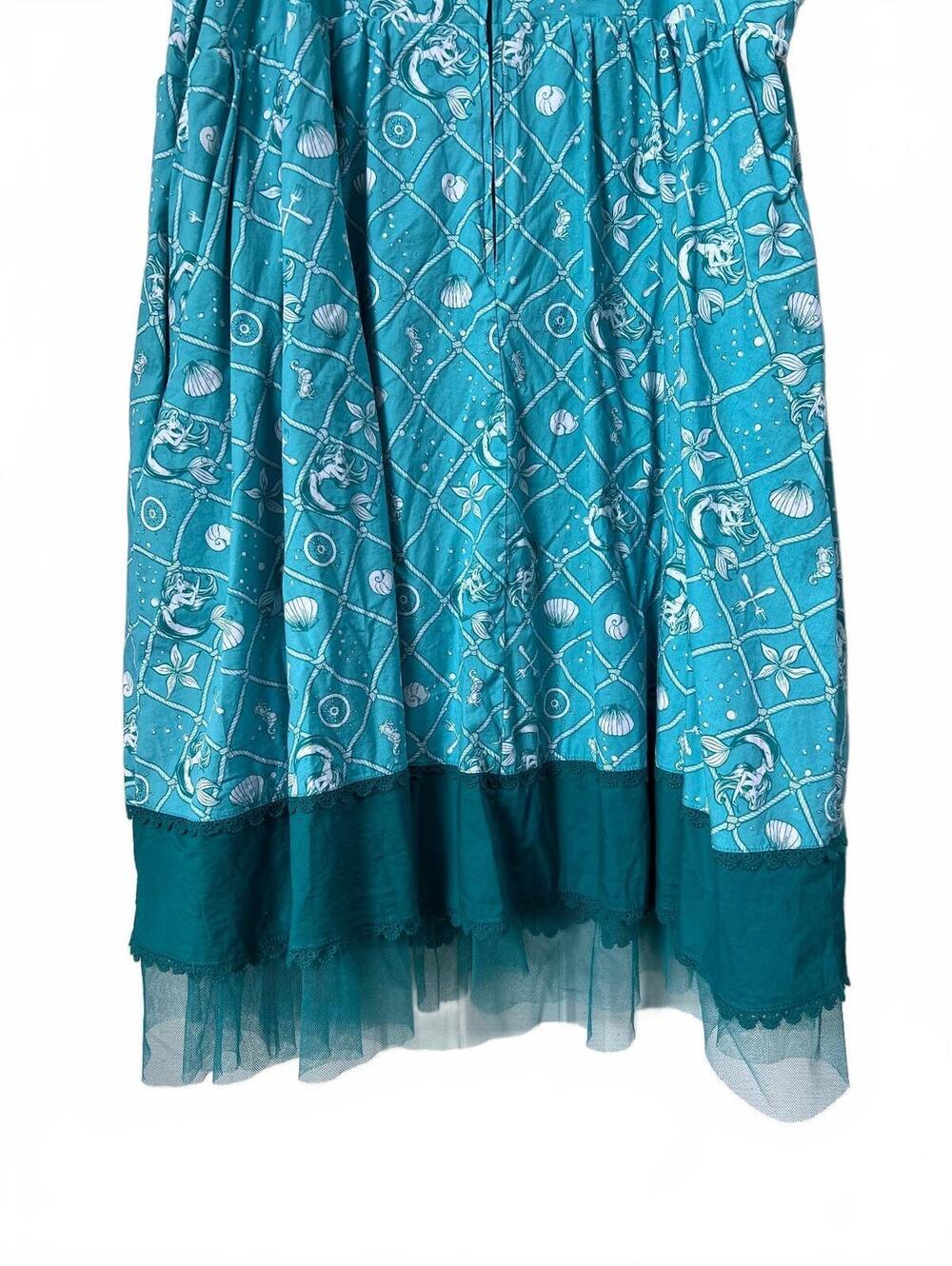 Disney Little Mermaid Teal Sleeveless Dress with Button Detail and Mesh Hem 24 - Picture 6 of 9